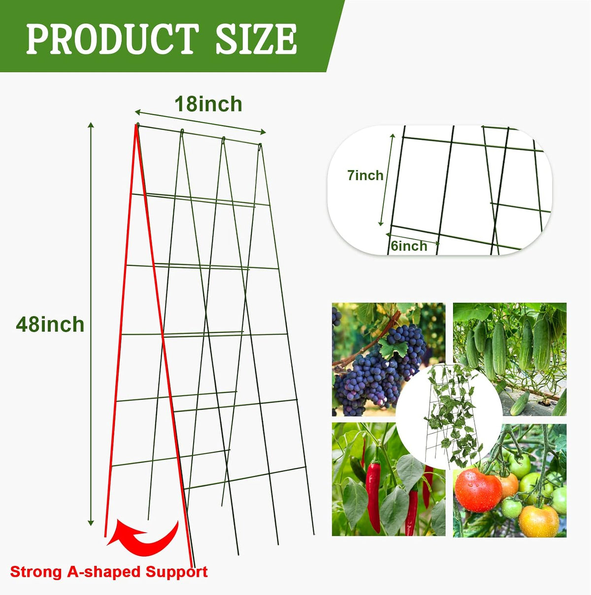 48 x 18 Cucumber Trellis, Foldable Metal A-Frame Trellis for Raised Beds, Small Garden Plant Support for Cucumbers, Peas and Climbing Vegetables