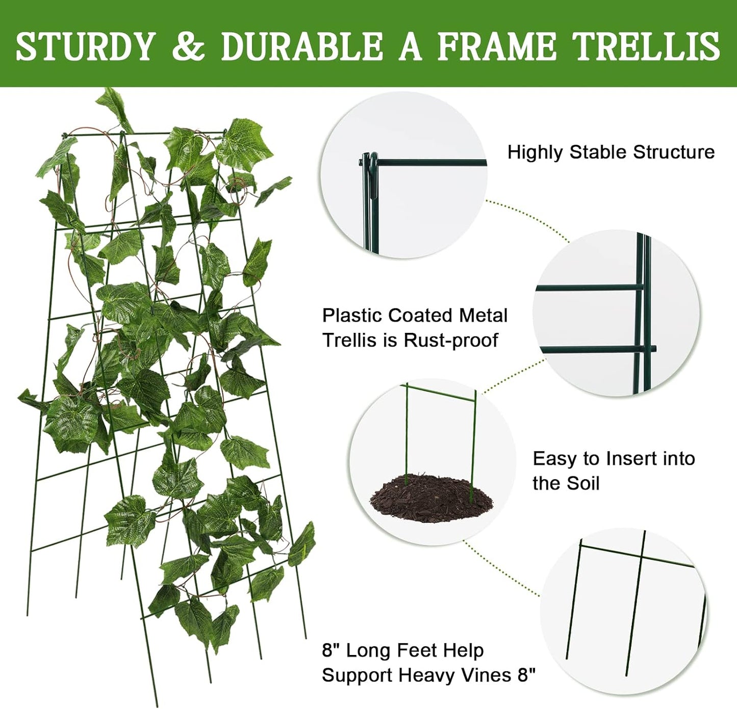 48 x 18 Cucumber Trellis, Foldable Metal A-Frame Trellis for Raised Beds, Small Garden Plant Support for Cucumbers, Peas and Climbing Vegetables