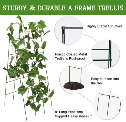 48 x 18 Cucumber Trellis, Foldable Metal A-Frame Trellis for Raised Beds, Small Garden Plant Support for Cucumbers, Peas and Climbing Vegetables