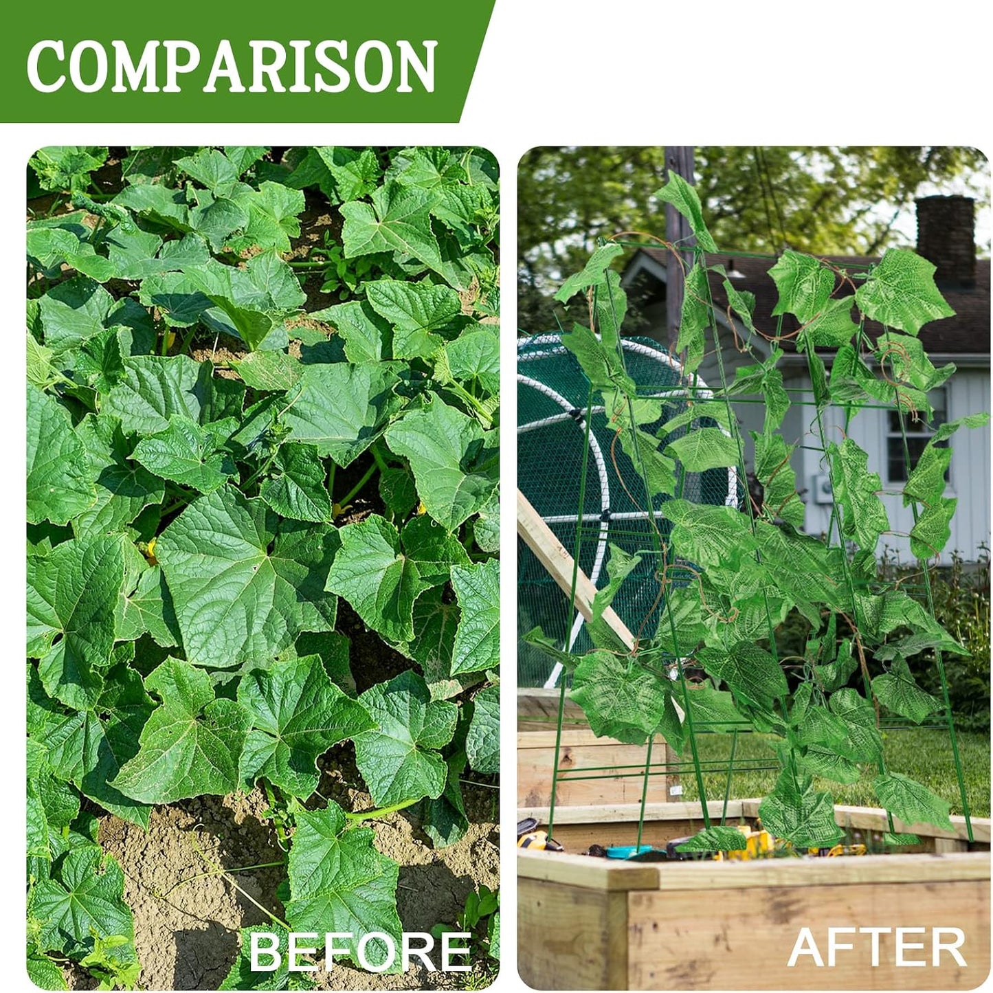 48 x 18 Cucumber Trellis, Foldable Metal A-Frame Trellis for Raised Beds, Small Garden Plant Support for Cucumbers, Peas and Climbing Vegetables