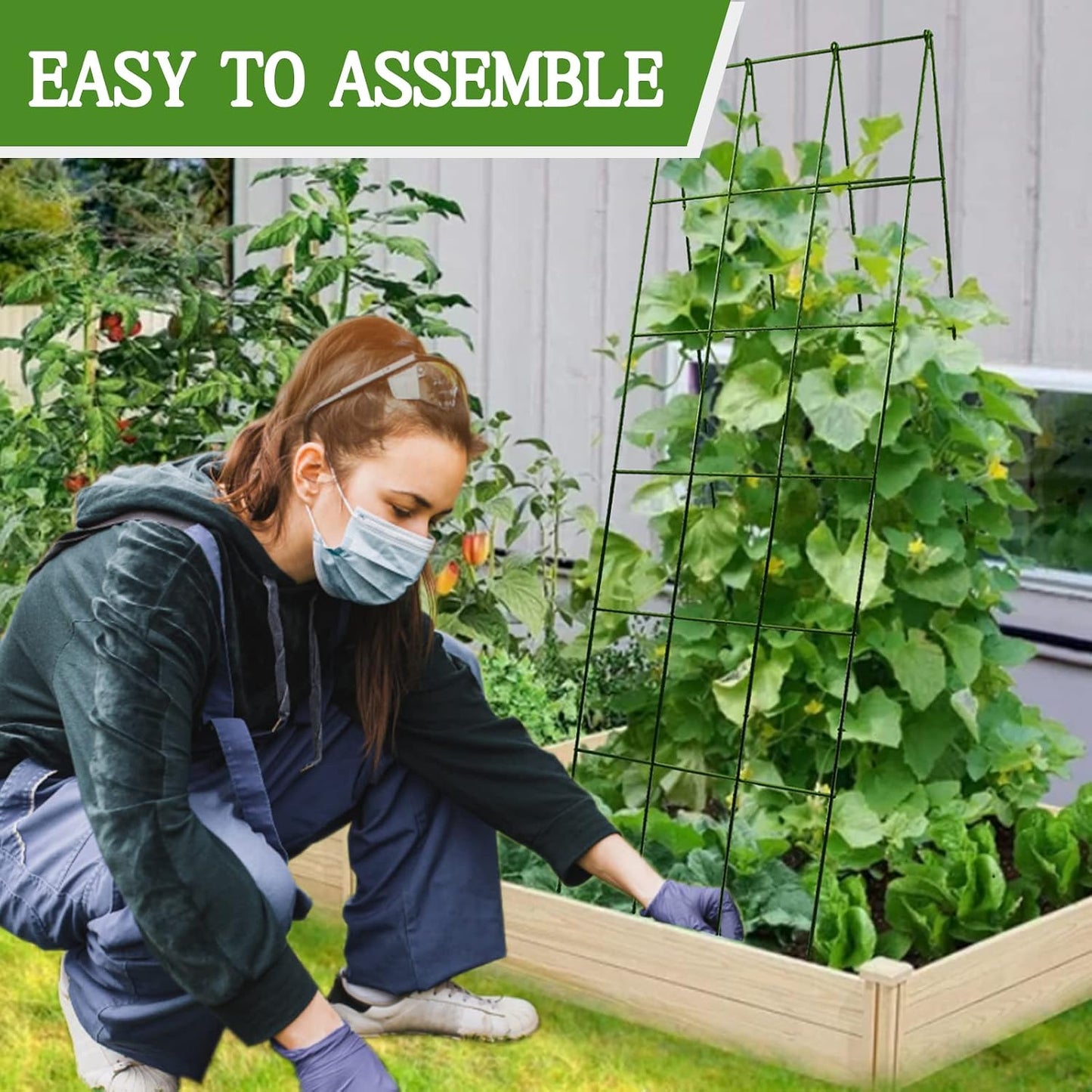 48 x 18 Cucumber Trellis, Foldable Metal A-Frame Trellis for Raised Beds, Small Garden Plant Support for Cucumbers, Peas and Climbing Vegetables