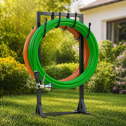 Garden Hose Holder Freestanding, Double-Sided Water Hose Holders for Outside, Heavy Duty Metal Hose Stand Hanger Storage Rack
