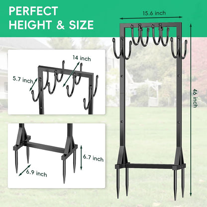 Garden Hose Holder Freestanding, Double-Sided Water Hose Holders for Outside, Heavy Duty Metal Hose Stand Hanger Storage Rack