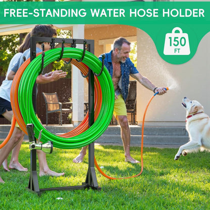 Garden Hose Holder Freestanding, Double-Sided Water Hose Holders for Outside, Heavy Duty Metal Hose Stand Hanger Storage Rack