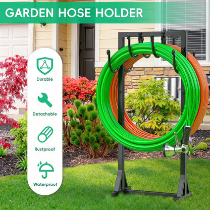 Garden Hose Holder Freestanding, Double-Sided Water Hose Holders for Outside, Heavy Duty Metal Hose Stand Hanger Storage Rack