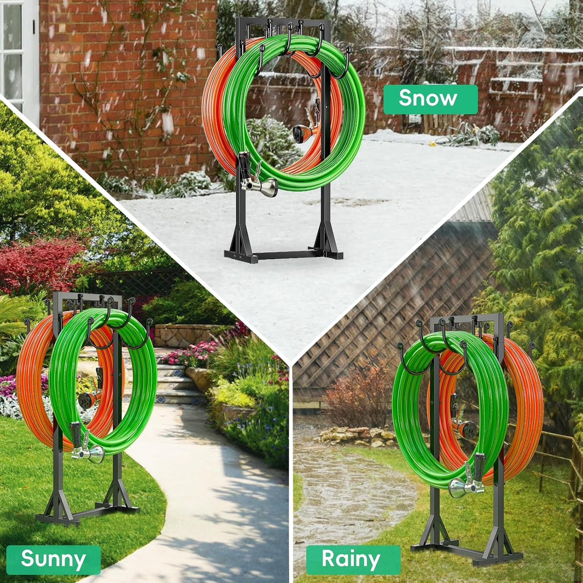Garden Hose Holder Freestanding, Double-Sided Water Hose Holders for Outside, Heavy Duty Metal Hose Stand Hanger Storage Rack