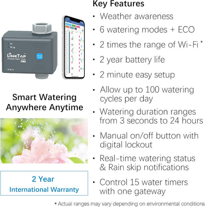 LinkTap G2S Smart Garden Hose Timer & Gateway, 2-Year Battery Life