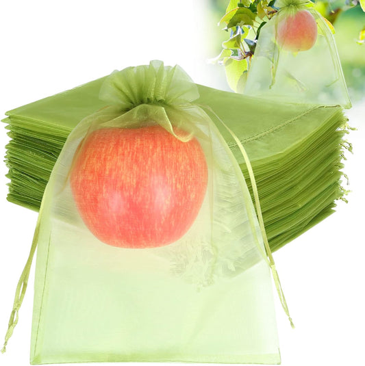 HRX Package 100pcs Mesh Fruit Protection Bags 6x9 in for Gardeners (Green)