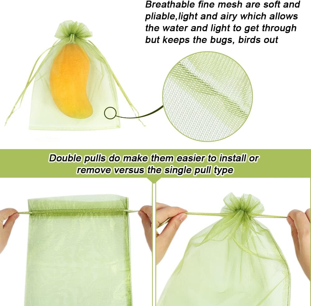 HRX Package 100pcs Mesh Fruit Protection Bags 6x9 in for Gardeners (Green)