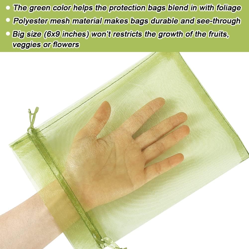 HRX Package 100pcs Mesh Fruit Protection Bags 6x9 in for Gardeners (Green)