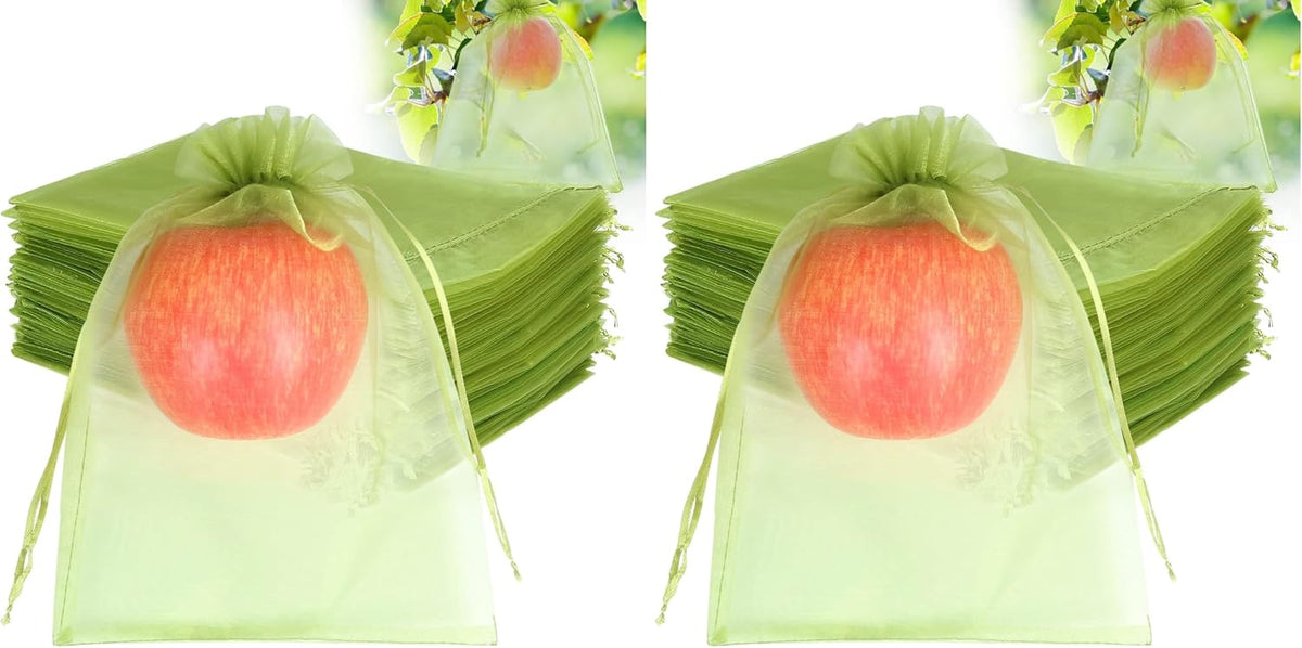 HRX Package 100pcs Mesh Fruit Protection Bags 6x9 in for Gardeners (Green)