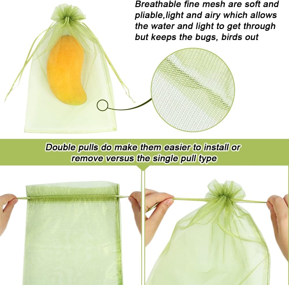 HRX Package 100pcs Mesh Fruit Protection Bags 6x9 in for Gardeners (Green)