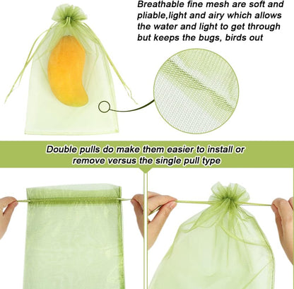 HRX Package 100pcs Mesh Fruit Protection Bags 6x9 in for Gardeners (Green)