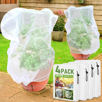 Fruit Tree Netting, Plant Mesh Netting for Garden Protection, Blueberry Bush Insect Netting Cover as Garden Pest Barrier from Cicadas, Bug, Bird (2.6x3.3 FT, 4Pcs, with Drawstring Design)