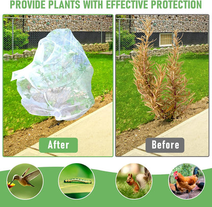 Fruit Tree Netting, Plant Mesh Netting for Garden Protection, Blueberry Bush Insect Netting Cover as Garden Pest Barrier from Cicadas, Bug, Bird (2.6x3.3 FT, 4Pcs, with Drawstring Design)