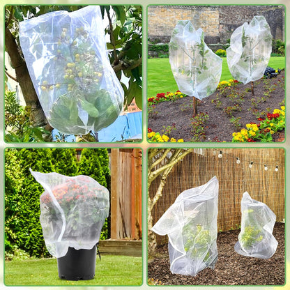 Fruit Tree Netting, Plant Mesh Netting for Garden Protection, Blueberry Bush Insect Netting Cover as Garden Pest Barrier from Cicadas, Bug, Bird (2.6x3.3 FT, 4Pcs, with Drawstring Design)