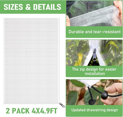 Fruit Tree Netting, Plant Mesh Netting for Garden Protection, Blueberry Bush Insect Netting Cover as Garden Pest Barrier from Cicadas, Bug, Bird (2.6x3.3 FT, 4Pcs, with Drawstring Design)