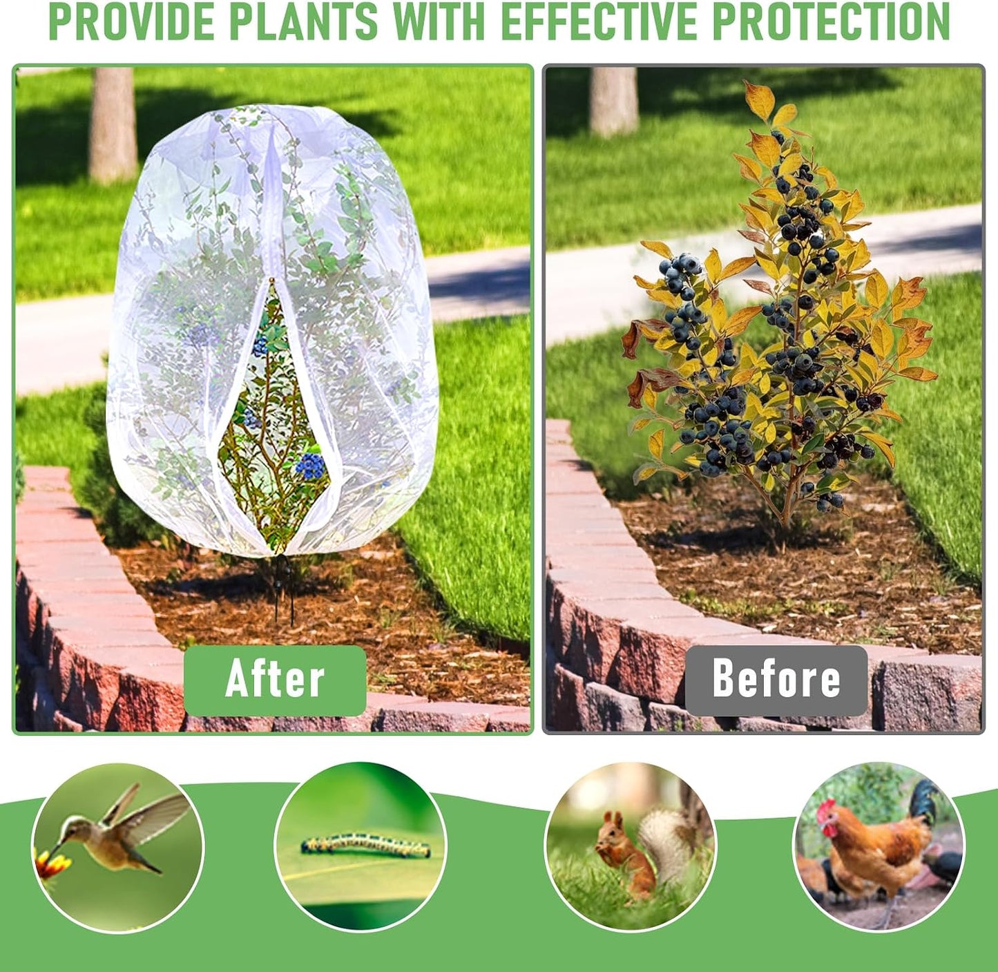 Fruit Tree Netting, Plant Mesh Netting for Garden Protection, Blueberry Bush Insect Netting Cover as Garden Pest Barrier from Cicadas, Bug, Bird (2.6x3.3 FT, 4Pcs, with Drawstring Design)