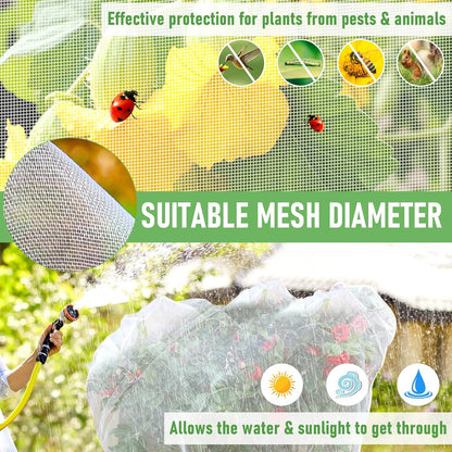 Fruit Tree Netting, Plant Mesh Netting for Garden Protection, Blueberry Bush Insect Netting Cover as Garden Pest Barrier from Cicadas, Bug, Bird (2.6x3.3 FT, 4Pcs, with Drawstring Design)