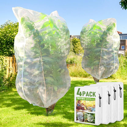 Fruit Tree Netting, Plant Mesh Netting for Garden Protection, Blueberry Bush Insect Netting Cover as Garden Pest Barrier from Cicadas, Bug, Bird (2.6x3.3 FT, 4Pcs, with Drawstring Design)