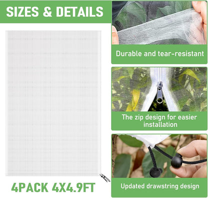 Fruit Tree Netting, Plant Mesh Netting for Garden Protection, Blueberry Bush Insect Netting Cover as Garden Pest Barrier from Cicadas, Bug, Bird (2.6x3.3 FT, 4Pcs, with Drawstring Design)