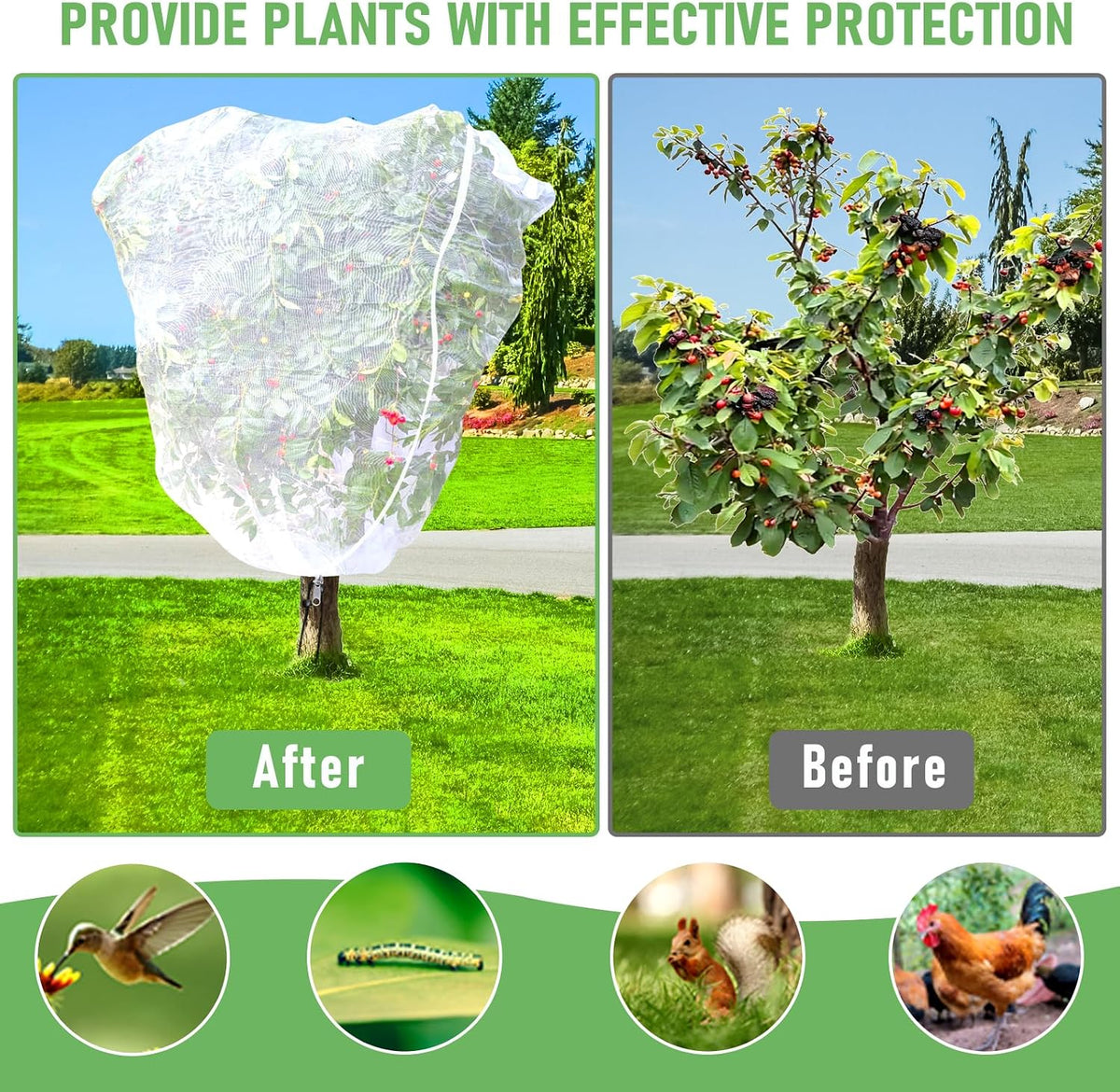 Fruit Tree Netting, Plant Mesh Netting for Garden Protection, Blueberry Bush Insect Netting Cover as Garden Pest Barrier from Cicadas, Bug, Bird (2.6x3.3 FT, 4Pcs, with Drawstring Design)
