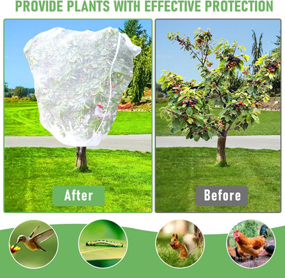 Fruit Tree Netting, Plant Mesh Netting for Garden Protection, Blueberry Bush Insect Netting Cover as Garden Pest Barrier from Cicadas, Bug, Bird (2.6x3.3 FT, 4Pcs, with Drawstring Design)