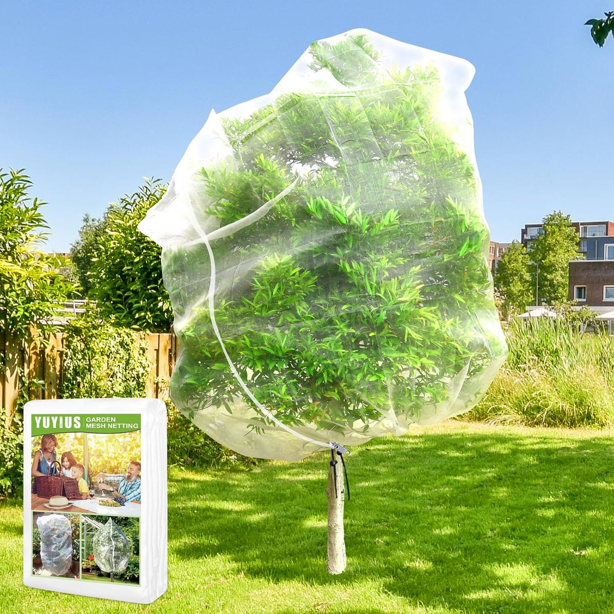 Fruit Tree Netting, Plant Mesh Netting for Garden Protection, Blueberry Bush Insect Netting Cover as Garden Pest Barrier from Cicadas, Bug, Bird (2.6x3.3 FT, 4Pcs, with Drawstring Design)