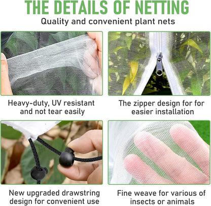 Fruit Tree Netting, Plant Mesh Netting for Garden Protection, Blueberry Bush Insect Netting Cover as Garden Pest Barrier from Cicadas, Bug, Bird (2.6x3.3 FT, 4Pcs, with Drawstring Design)