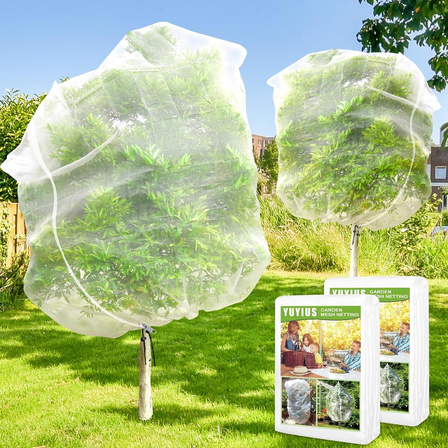 Fruit Tree Netting, Plant Mesh Netting for Garden Protection, Blueberry Bush Insect Netting Cover as Garden Pest Barrier from Cicadas, Bug, Bird (2.6x3.3 FT, 4Pcs, with Drawstring Design)
