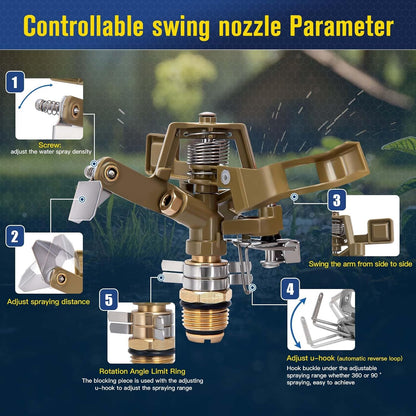 Brass Impact Sprinkler Head - 1/2 Inch Impact Sprinklers with Adjustable Nozzles for 360 Degrees Watering, Ideal for Large Patios, Gardens & Irrigation (2 PCS)