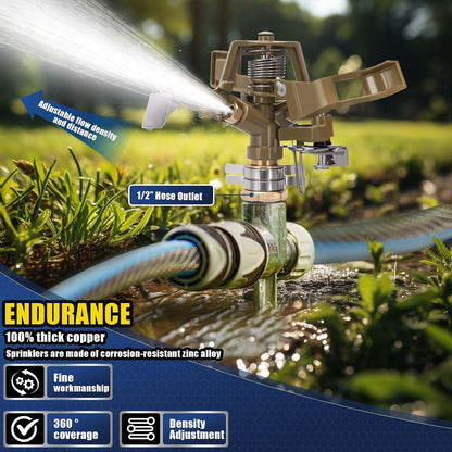 Brass Impact Sprinkler Head - 1/2 Inch Impact Sprinklers with Adjustable Nozzles for 360 Degrees Watering, Ideal for Large Patios, Gardens & Irrigation (2 PCS)