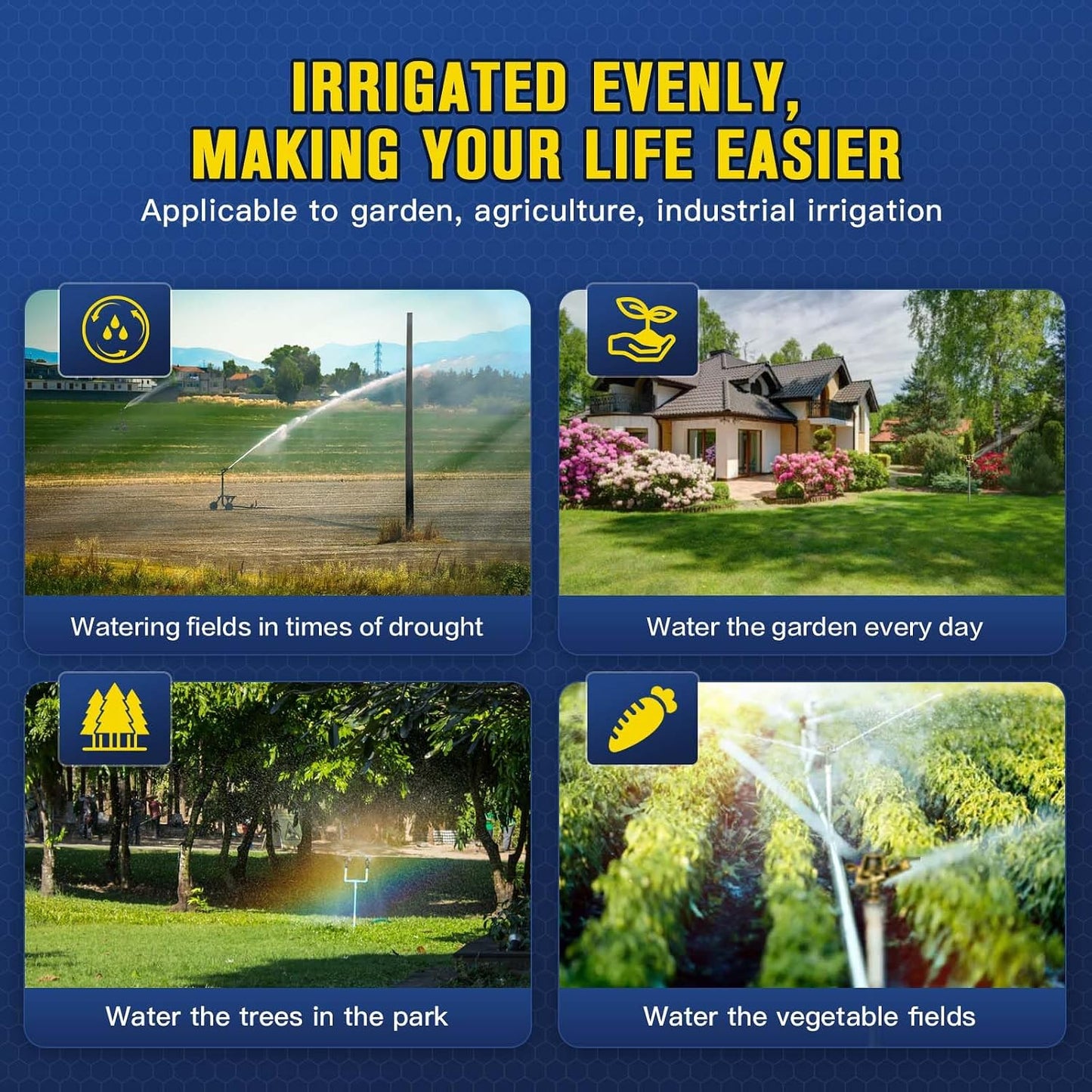 Brass Impact Sprinkler Head - 1/2 Inch Impact Sprinklers with Adjustable Nozzles for 360 Degrees Watering, Ideal for Large Patios, Gardens & Irrigation (2 PCS)