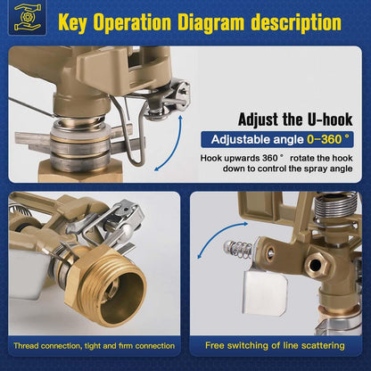 Brass Impact Sprinkler Head - 1/2 Inch Impact Sprinklers with Adjustable Nozzles for 360 Degrees Watering, Ideal for Large Patios, Gardens & Irrigation (2 PCS)