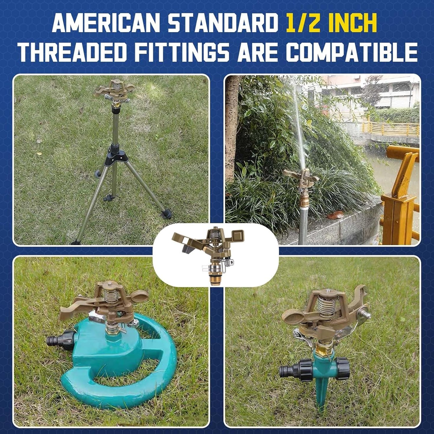 Brass Impact Sprinkler Head - 1/2 Inch Impact Sprinklers with Adjustable Nozzles for 360 Degrees Watering, Ideal for Large Patios, Gardens & Irrigation (2 PCS)