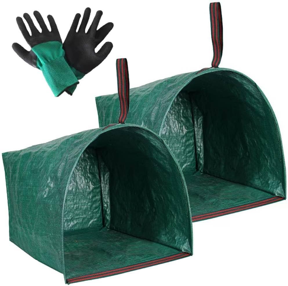 2-Pack 72 Gallon Collapsible Dustpan-Style Yard Waste Bag with Gloves