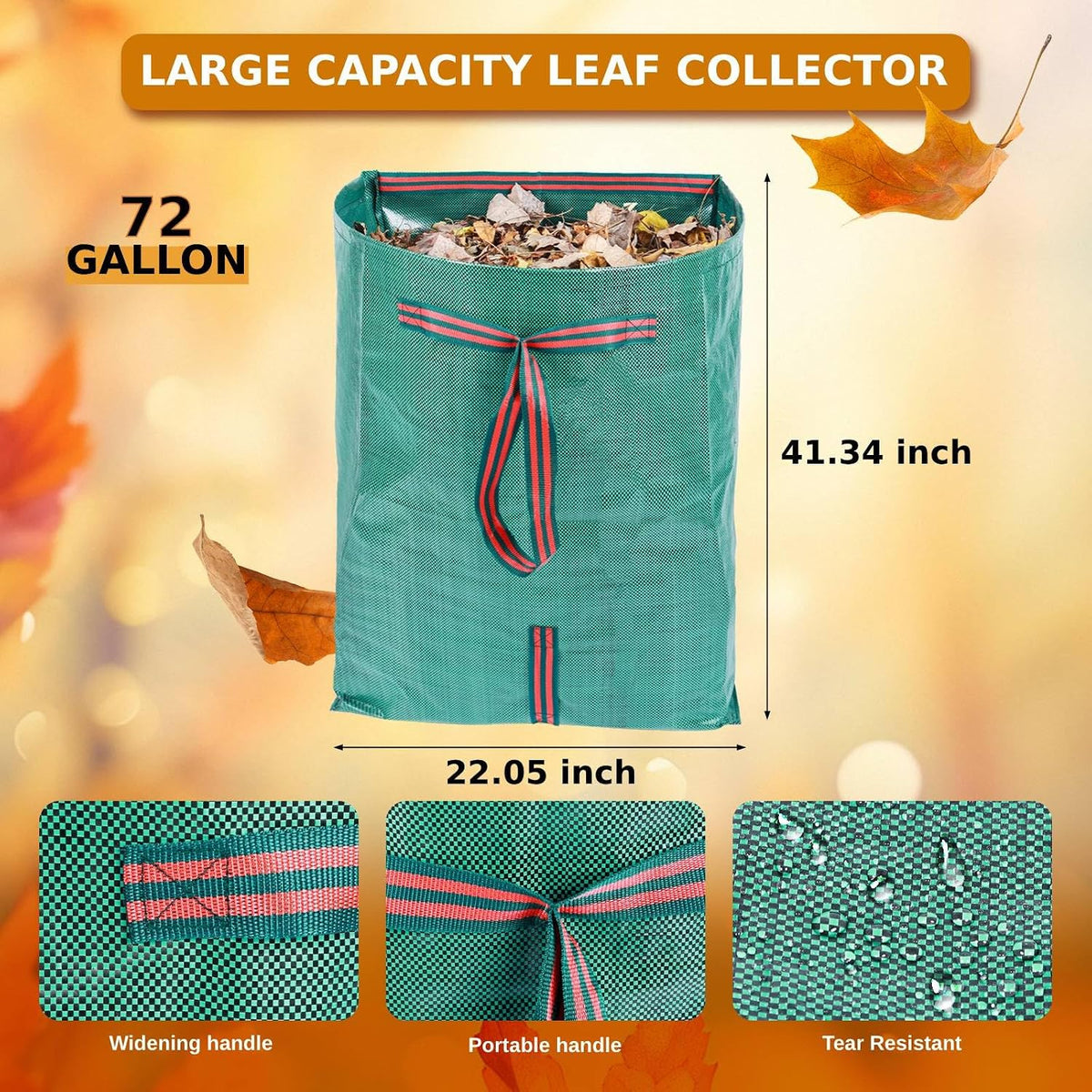 2-Pack 72 Gallon Collapsible Dustpan-Style Yard Waste Bag with Gloves