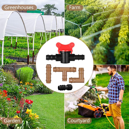 1/2 Inch Drip Irrigation Tubing Fittings Kit Including 4 Switch Valve 12 Elbows 12 Couplings 12 End Cap Plugs 12 Tees 12 End Closures Drip for Sprinkler Systems Garden Lawn Flower Pot(64 Pcs)