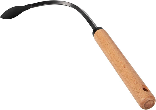 Weed Puller Tool, Manual Weeder with Heavy Duty Steel Curved Head, Hand Cultivator & Garden Hoe, Reusable Wood Handle Weeding Tool for Flower Beds & Vegetable Garden (Black)
