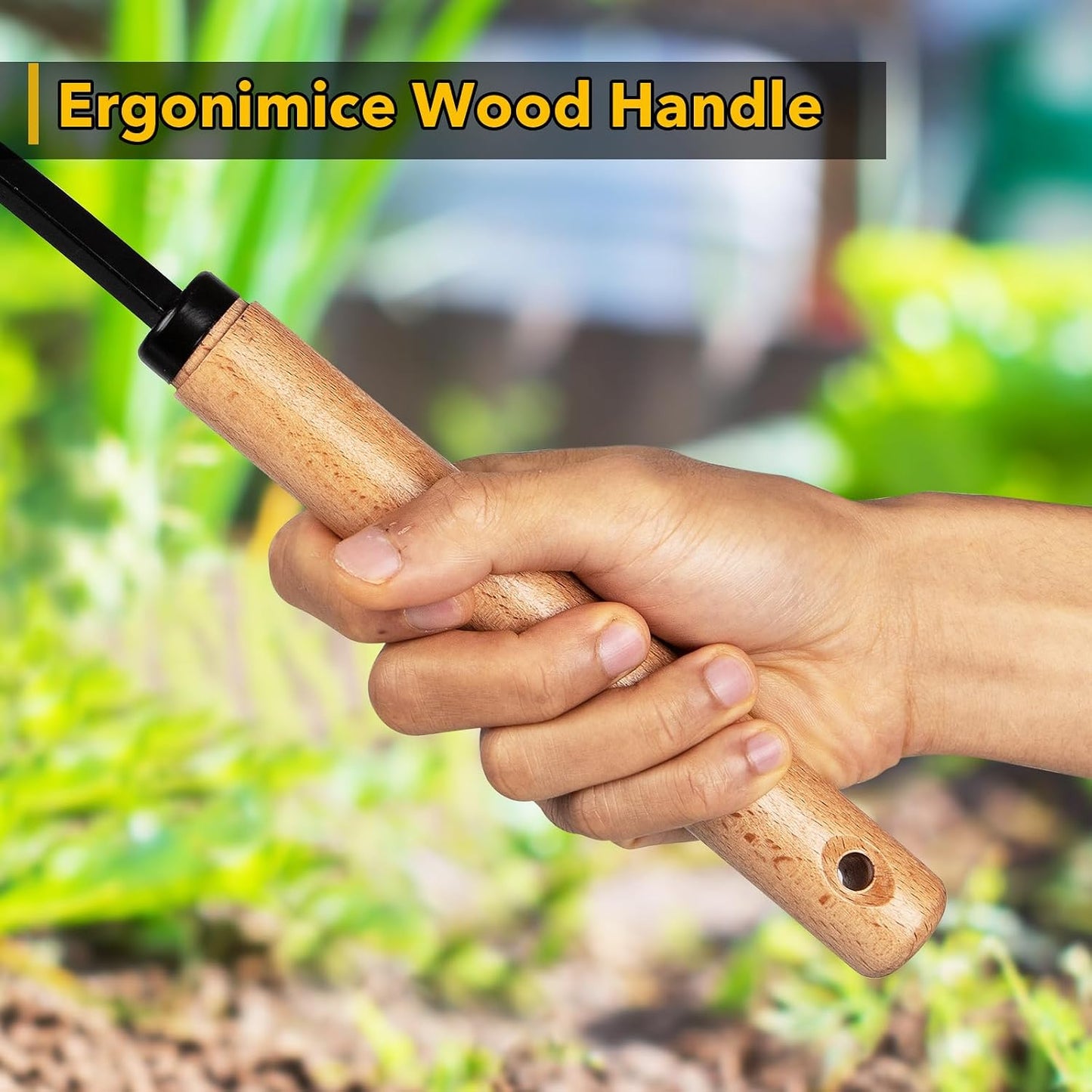 Weed Puller Tool, Manual Weeder with Heavy Duty Steel Curved Head, Hand Cultivator & Garden Hoe, Reusable Wood Handle Weeding Tool for Flower Beds & Vegetable Garden (Black)