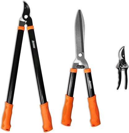 3 Piece Garden Tools Hedge Shear Trimmer Bypass Lopper Pruning Shears Ideal for Tree Branches Pruning Sharp Shrubs and Other Yard Work