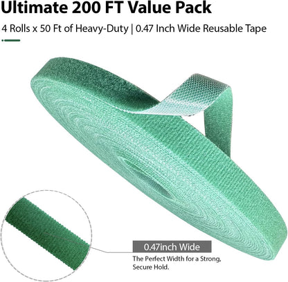 4 Rolls Plant Ties, Adjustable Garden Tape for Plant Twist Ties, Reusable Thicker Support for Growing Green Tape, Strong Grip, Tomato Vines Indoor Outdoor, 50 Ft X 0.47 Inch