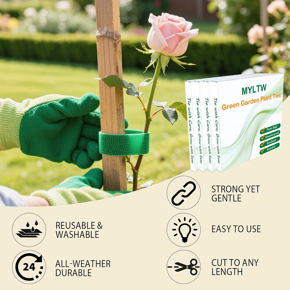 4 Rolls Plant Ties, Adjustable Garden Tape for Plant Twist Ties, Reusable Thicker Support for Growing Green Tape, Strong Grip, Tomato Vines Indoor Outdoor, 50 Ft X 0.47 Inch