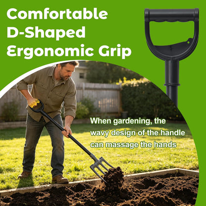 Pitch Fork, Metal Broadfork Garden Tool Long Handle, 4 Tine Mulch Hay Manure Digging Bedding Hay Potato Garden Fork Shovel for Gardening Loosening Soil Compost