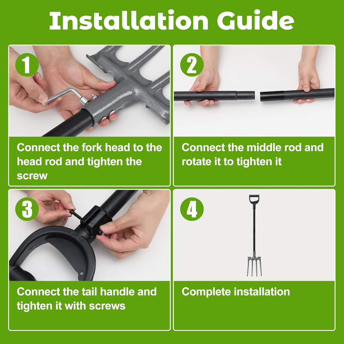 Pitch Fork, Metal Broadfork Garden Tool Long Handle, 4 Tine Mulch Hay Manure Digging Bedding Hay Potato Garden Fork Shovel for Gardening Loosening Soil Compost
