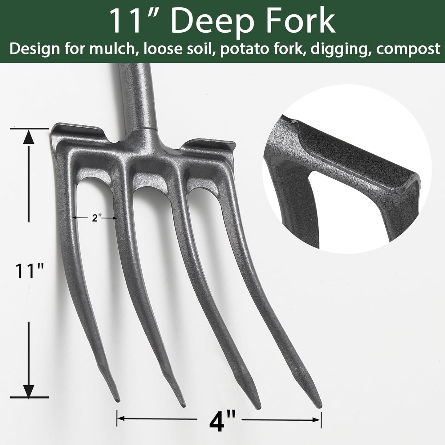 Pitch Fork, Metal Broadfork Garden Tool Long Handle, 4 Tine Mulch Hay Manure Digging Bedding Hay Potato Garden Fork Shovel for Gardening Loosening Soil Compost