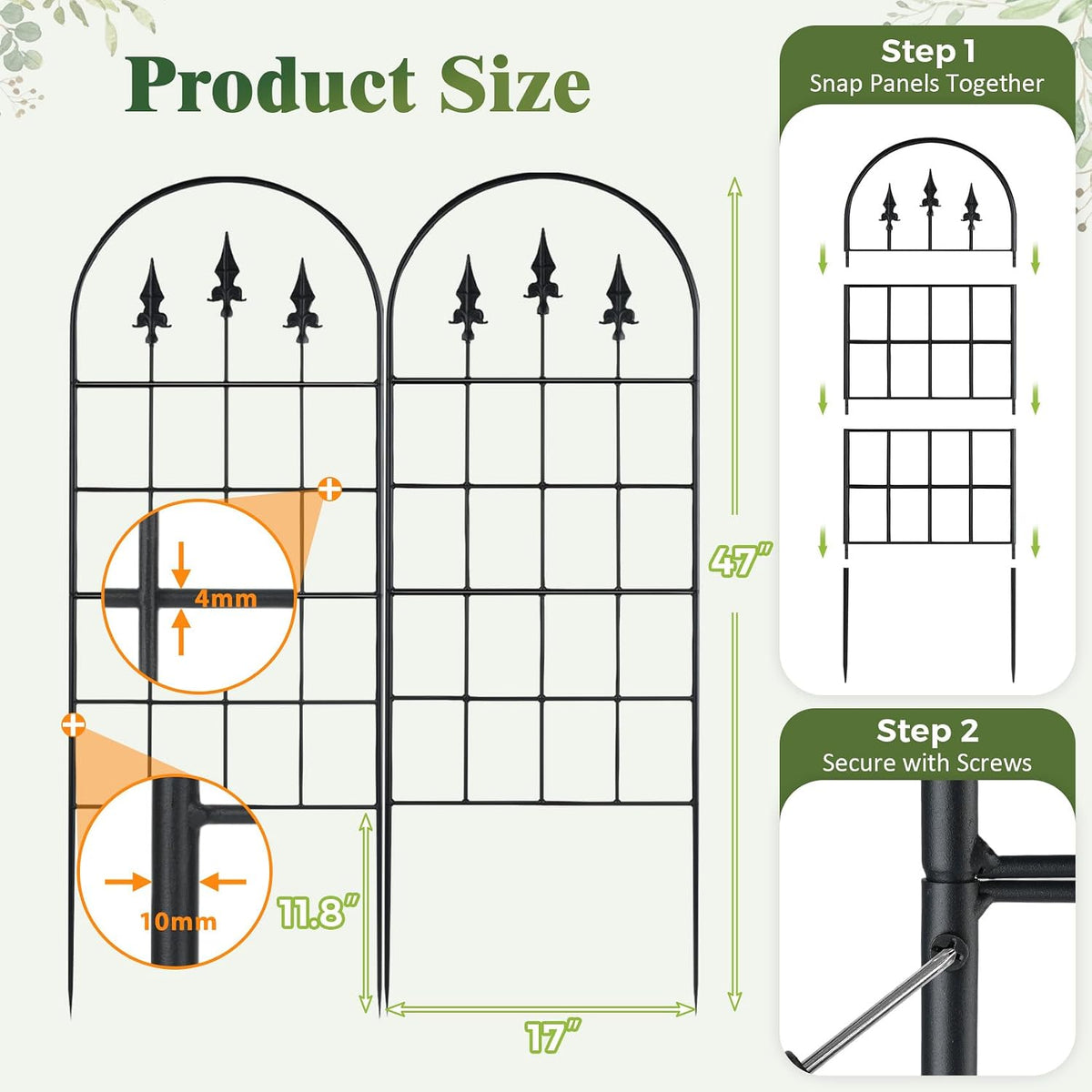 2 Pack 47" H x17 W Garden Trellis for Climbing Plants Outdoor - Metal Rustproof Arched Rose Trellis for Outdoor Indoor Roses Potted Vines Cucumbers Clematis Flowers Decorative, Black