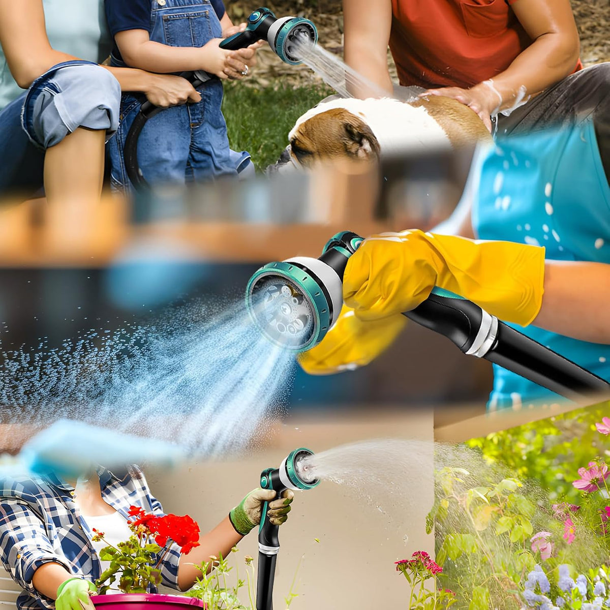 Garden Hose 100feet, Water Hose with 10 Function Hose Nozzle, NON-Expandable Hose, Tough & Flexible, Lightweight, Crush Resistant Fittings, Kink & Tangle Free, Rust Proof for Watering