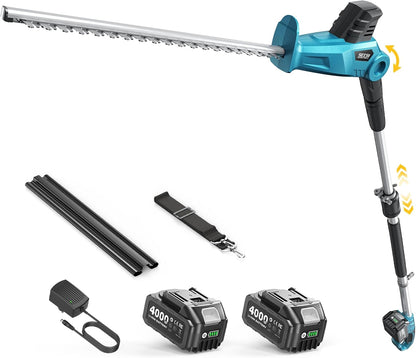 20V Pole Hedge Trimmer Cordless, 20" Electric Bush Trimmer 2×4.0Ah