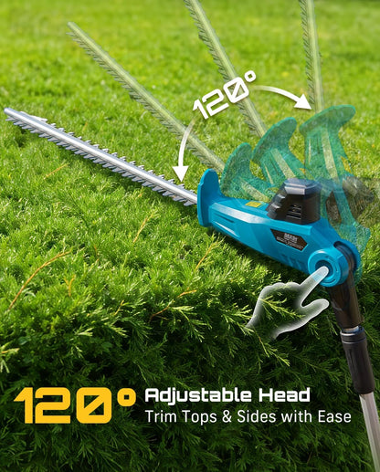 20V Pole Hedge Trimmer Cordless, 20" Electric Bush Trimmer 2×4.0Ah
